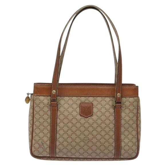 CELINE Macadam Canvas Hand Bag Beige Gold - Picture 2 of 13